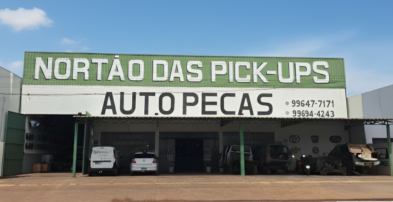 Fachada da Nortão das Pick-ups com letreiro AUTO PEÇAS